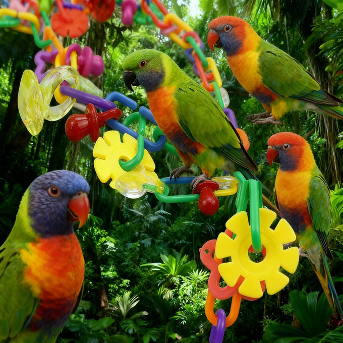 2-Pack Rainbow Bird Necklace Toy Chewing Accessory for Small Sized Birds, Cage Links, Climbing Chain