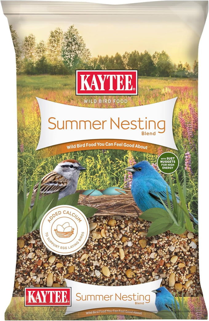 kaytee wild bird food, summer nesting seed blend, 8 lb, calcium-rich oyster shells, high protein nuts