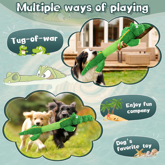 WOWBALA interactive squeaky dog chew toy for small, medium & large dogs, crocodile-shaped, plush, crinkle paper, 24-inch length