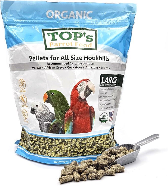 TOP's non-GMO, USDA organic parrot food pellets for large and medium parrots, 4 lb, 1.81 kg