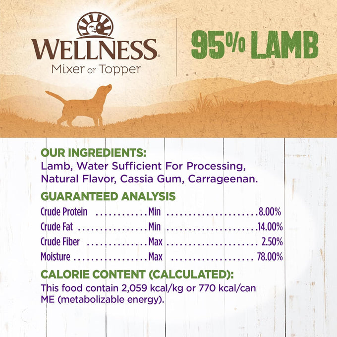 Wellness 95% Lamb Adult Canned Wet Dog Food, Grain Free, Natural, 13.2 oz, Pack of 12 Cans for Healthy Dogs