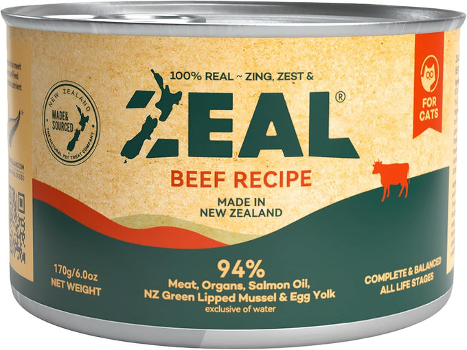 zeal new zealand high protein grain free wet cat food with superfoods beef 6oz can 12 pack
