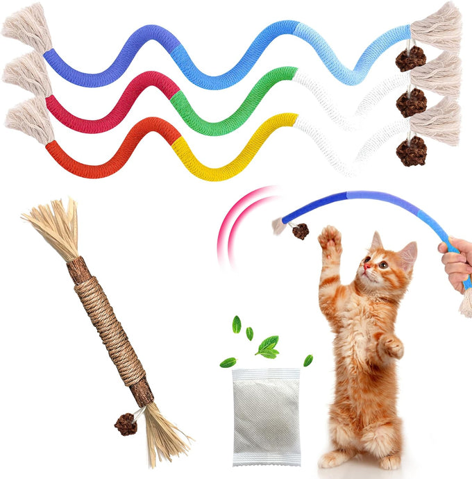 GBSYU 6Pcs Silvervine Cat Chew Rope & Sticks, Refillable Catnip Bag for Teeth Cleaning and Stress Relief