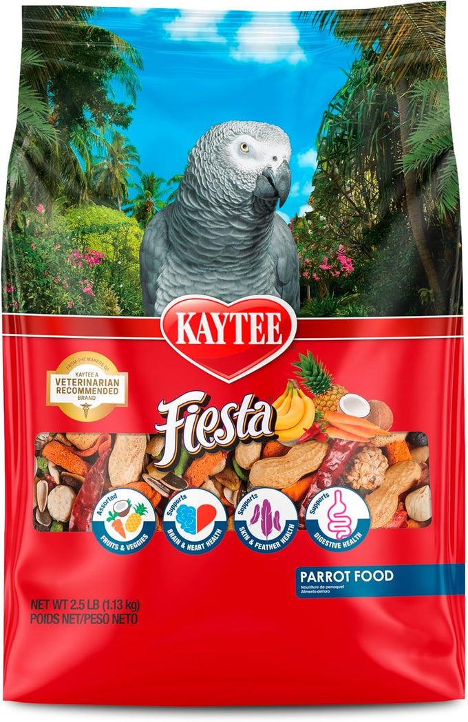 kaytee fiesta parrot food 2.5 pounds nutritious fun blend supports skin feather digestion brain heart health