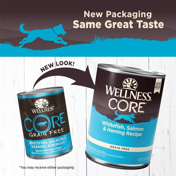 Wellness CORE Natural Wet Grain-Free Canned Dog Food, 12.5-Ounce Can, Pack of 12, Whitefish, Salmon & Herring