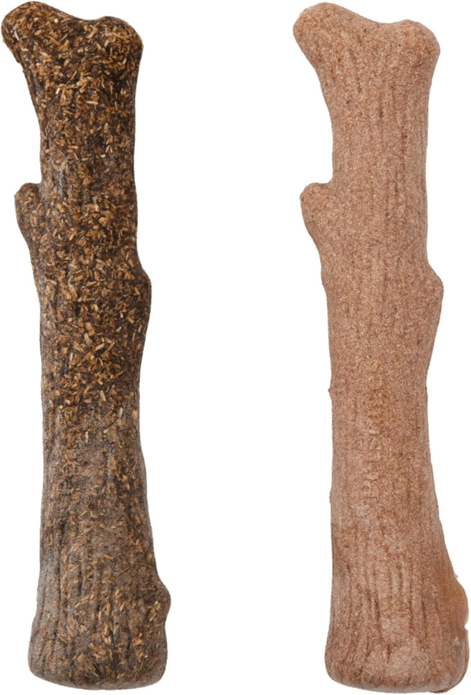 Pupstages Real-Wood Blend Dog Chew Toy for Moderate Chewers, 2-Pack, Medium, 7.5" (Natural & Hemp Flavors)