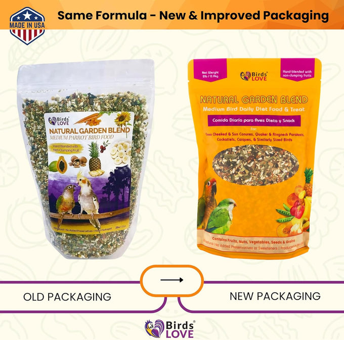 Cockatiels and Green Cheek Conures love 2lb All Natural Garden Blend Bird Food, no added preservatives or sweeteners