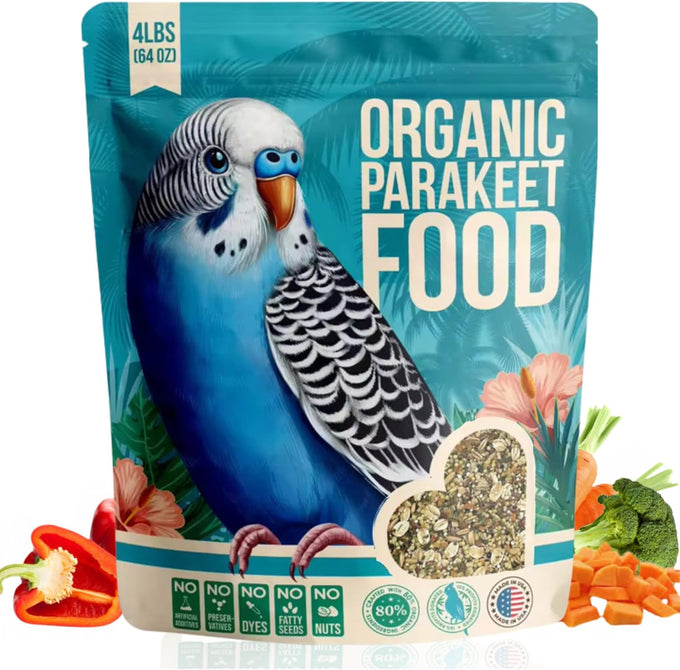 Organic Parakeet Food, 2 lbs, No Fillers, Fatty Seeds, or Dyes, Made in USA, Premium Human Grade Seed Mix for Budgies and Parrotlets