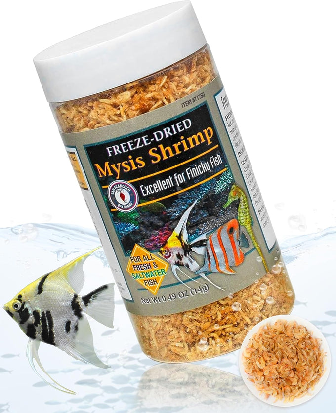 San Francisco Bay Brand Freeze-Dried Mysis Shrimp Premium Fish Food for Tropical Fish and Cichlids 0.88 oz 25g
