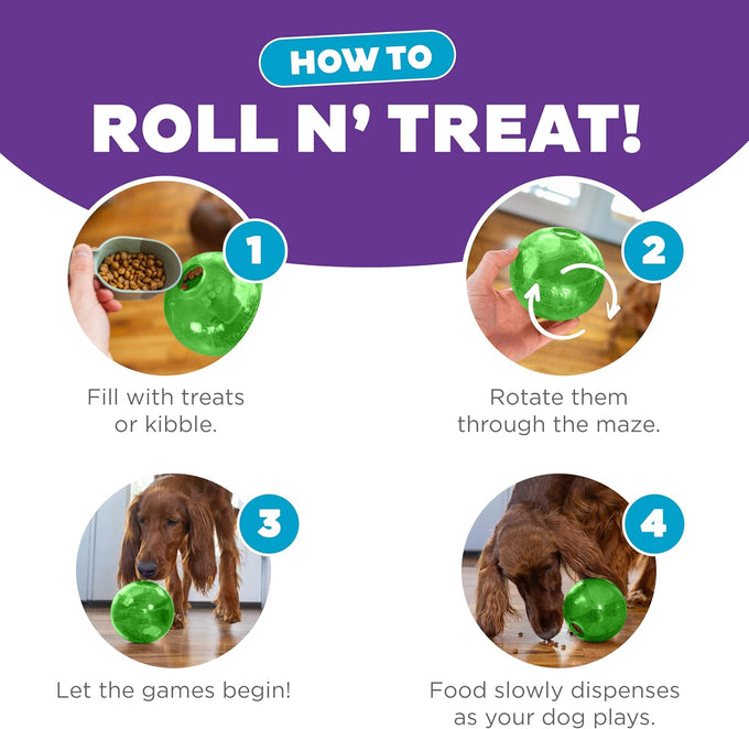 Outward Hound Orbee-Tuff Mazee Interactive Dog Puzzle Toy in Green, 4.7-Inch, Treat Dispensing Slow Feeder Ball