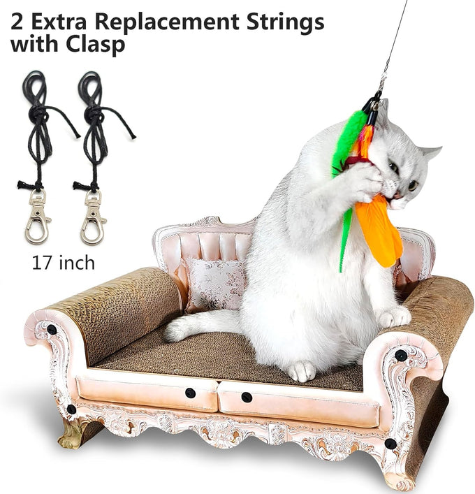 miwoowim 2PCS ultra-long teaser cat toys with 9PCS da bird feather refills, fishing pole toy and feather attachment replacement