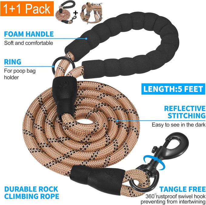 Beebiepet heavy duty tactical dog harness for small dogs, large, brown, no pull, adjustable, reflective