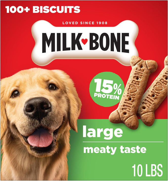 Milk-Bone Original Dog Treats Biscuits for Large Dogs, 10 Pounds, Crunchy, 15% Protein, USA Made