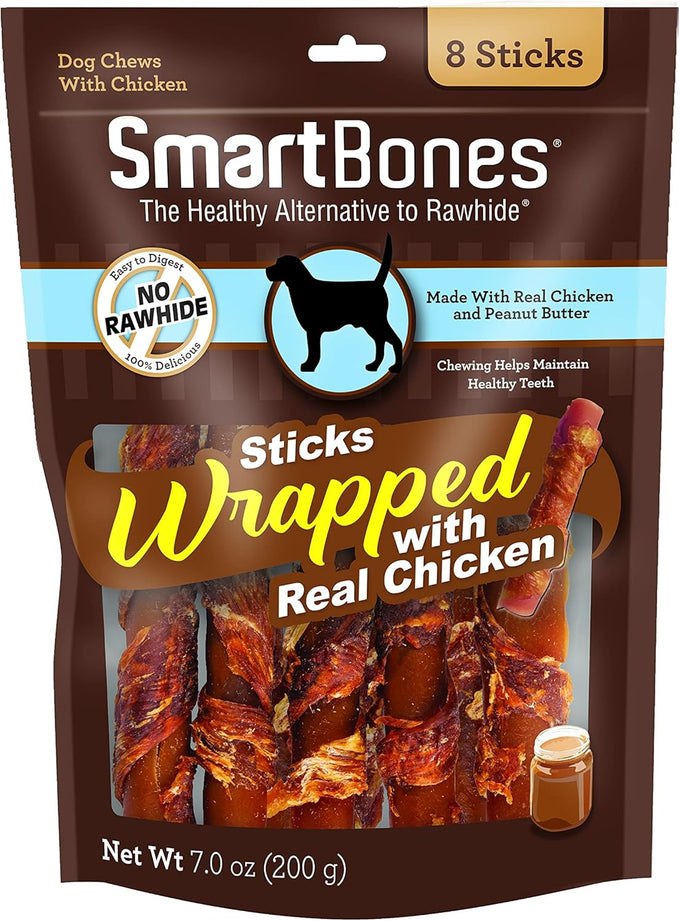SmartBones Rawhide-Free Chicken-Wrapped Sticks, Mini Sticks with Chicken and Peanut Butter, 7 Ounce