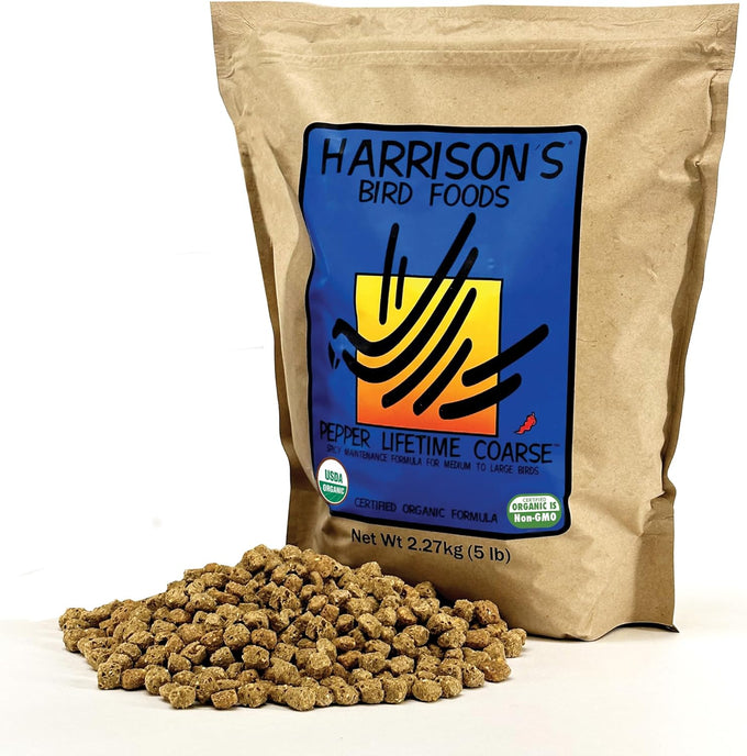 harrisons bird foods pepper lifetime coarse - certified organic formula for medium to large birds - 5 lb bag
