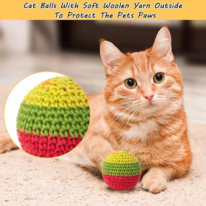 6-pack retro shaw cat toys balls with yarn bell for indoor kittens and cats, safe and interactive play
