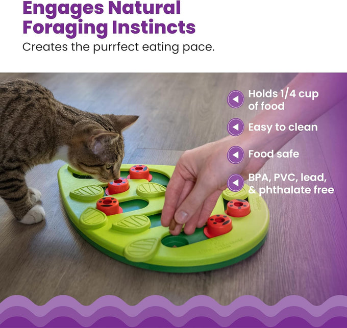 Nina Ottosson Buggin' Out Puzzle Feeder, 13.9" x 11.5", Level 2 Slow Feeder Enrichment Toy for Indoor Cats
