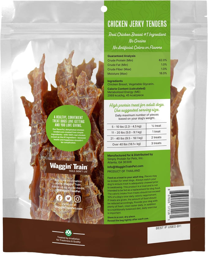 Waggin' Train Chicken Jerky Dog Treats, Made with 100% Real Chicken Breasts, 2 All-Natural Ingredients, High Protein, Easily Digestible for Big or Small Dogs