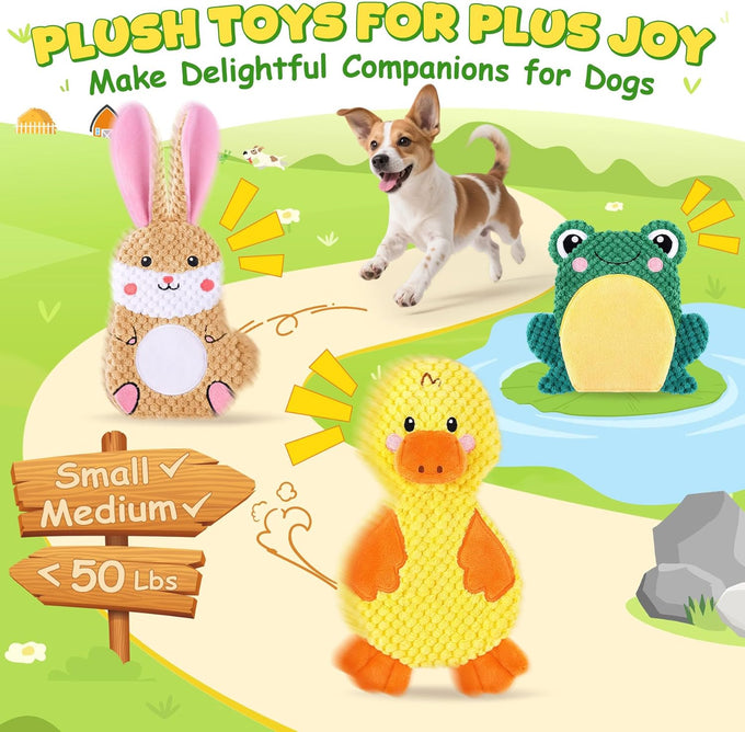 xiugoal 3 pack no stuffing interactive dog toys for small medium breeds with crinkle squeaky sounds
