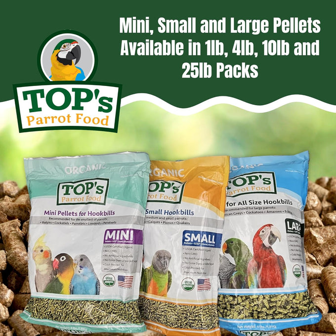 TOP's non-GMO, USDA organic parrot food pellets for large and medium parrots, 4 lb, 1.81 kg