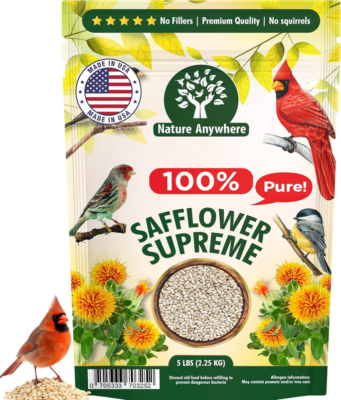 Nature Anywhere Safflower Bird Seed, 100% Pure Safflower Seed, Made in USA, No Fillers, Premium Wild Bird Food for Outside Feeders