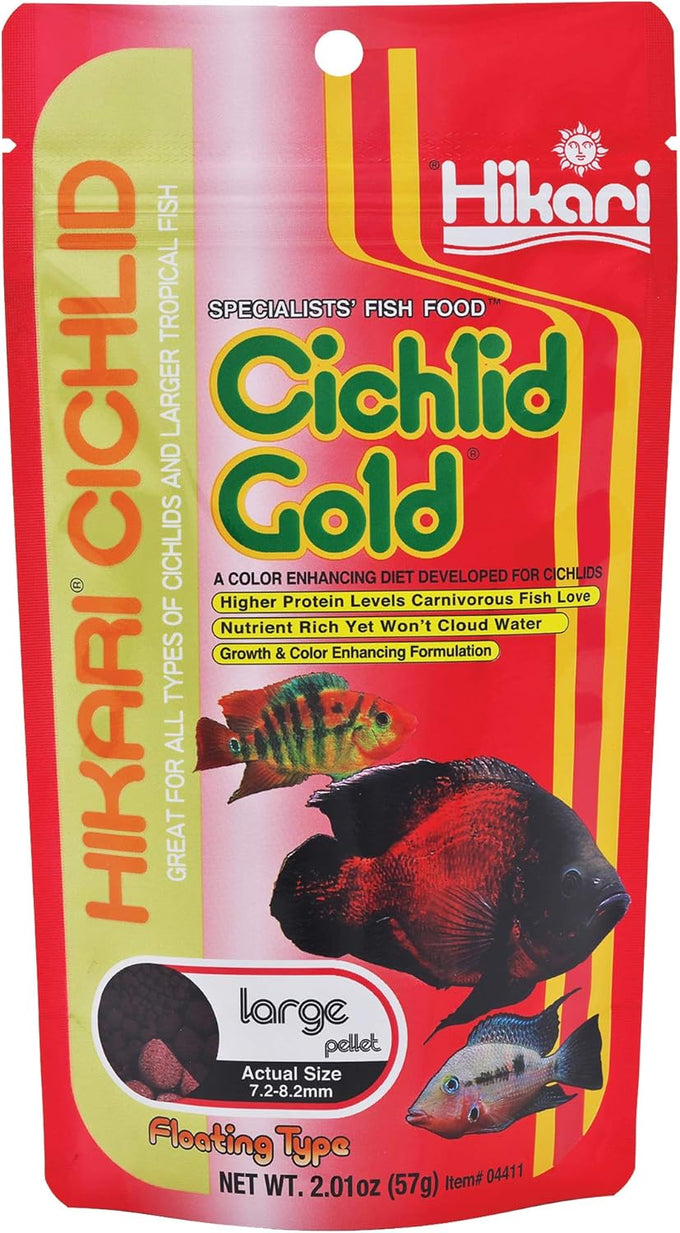 Hikari 2-Ounce Cichlid Gold Floating Pellets for Large Pets, Floating, High in Beta Carotene, Stabilized Vitamin C