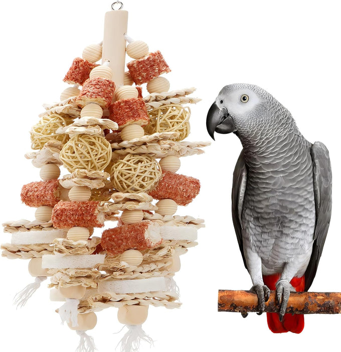 Parrot Chewing Toy 17.5 inches Natural Corn Cob Loofah Slices Rattan Balls Wood Beads