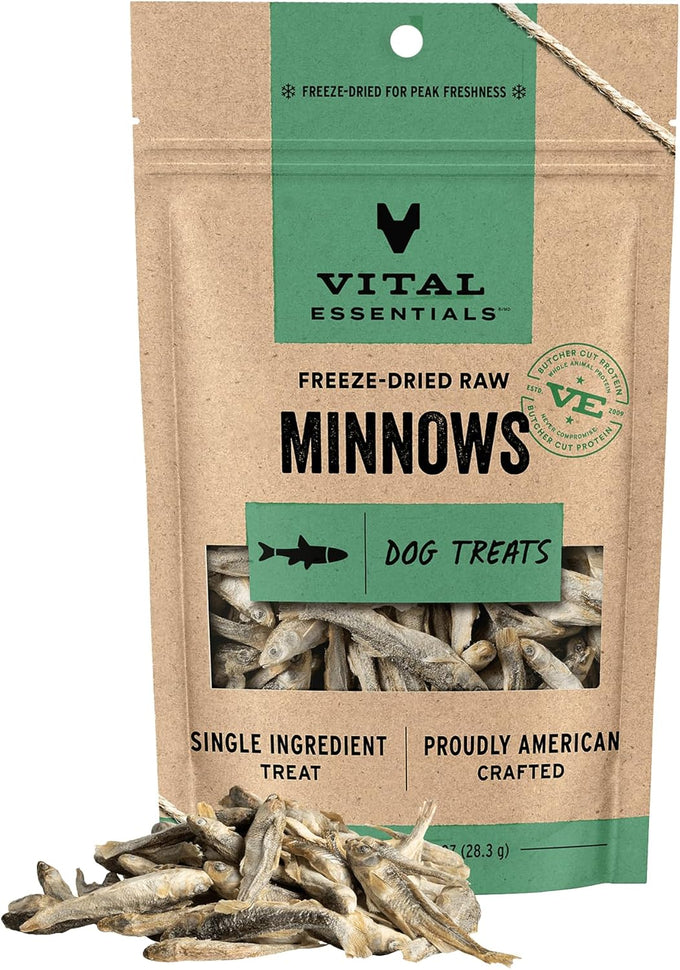 Vital Essentials Single Ingredient Freeze Dried Minnows Dog Treats, Grain Free, 1 oz Bag