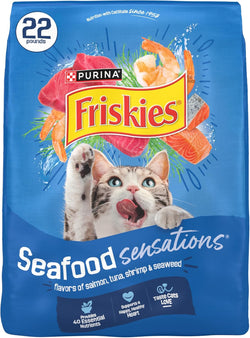Purina Friskies dry cat food seafood sensations with salmon tuna shrimp flavors 22 lb bag