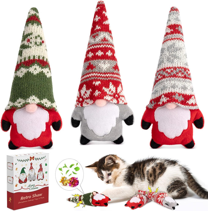 Retro shaw 8 inches refillable catnip toys, 3 pack, cat toys pillows with crinkle sound for indoor cats
