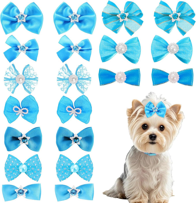 pink dog hair bows set with rubber bands, 10 pairs, 20 pieces, handmade mix style for small, medium, large dogs