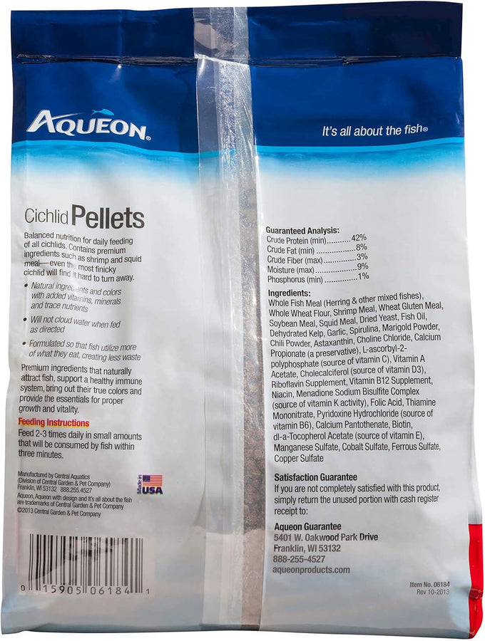 Aqueon Cichlid Medium Slow Sinking Fish Food Pellets, 3mm, 25 Ounce, Shrimp and Squid Meal