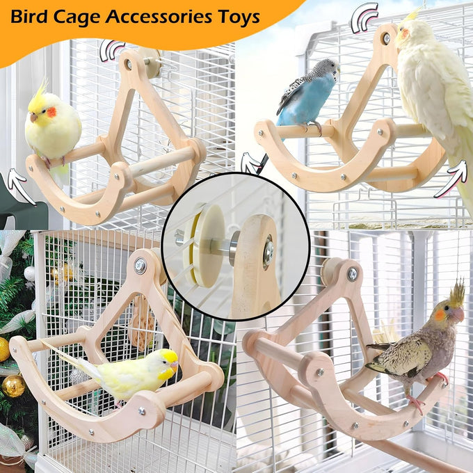 Wooden Bird Perch Toy with 4 Swinging Perches for Parakeet, Budgies, Conure, and Parrot Exercise and Enrichment