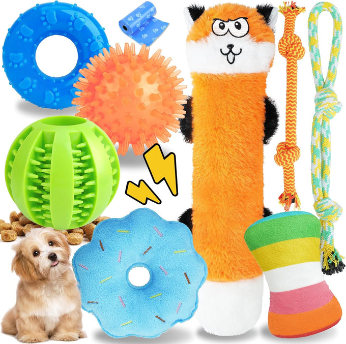Puppy toys 9 pack for teething small dogs with rope toys treat ball and cute squeaky toys