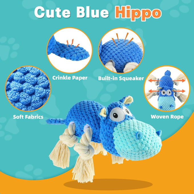 Tooptate blue medium dog toys for aggressive chewers, squeaky plush interactive toys for large dogs