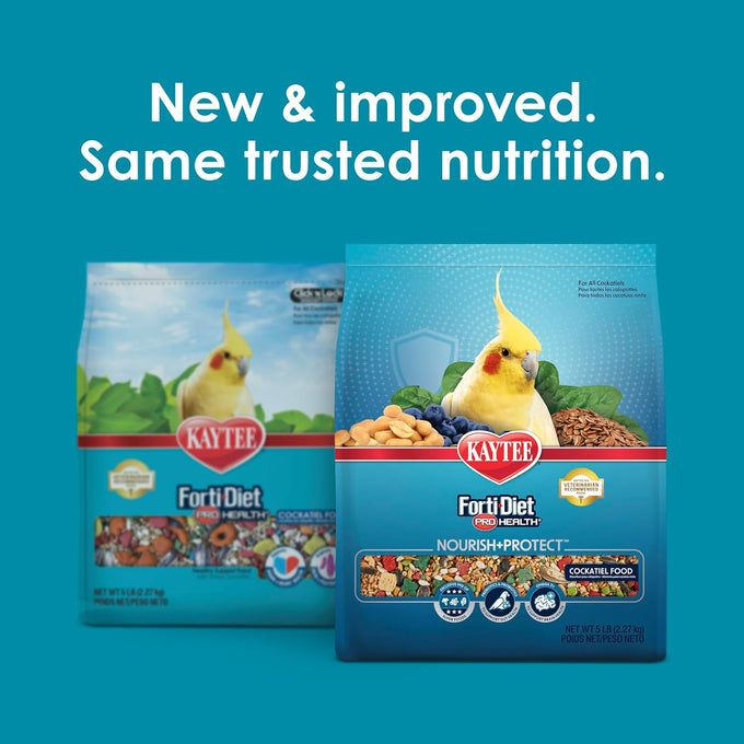 Kaytee Forti-Diet Pro Health Nourish+Protect Cockatiel Food, 5 pounds, Comprehensive Nutrition, Digestive Health, Immune Support