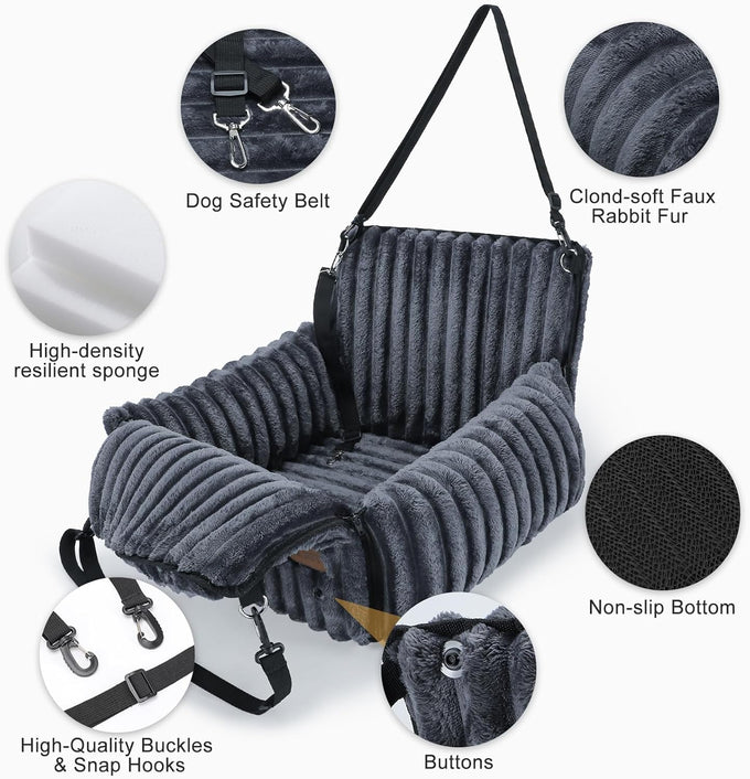 mixjoy dog car seat grey small medium dogs up to 25 lbs multi-functional pet travel bed with clip-on leash