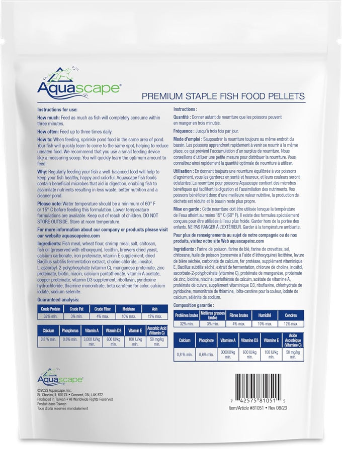 Aquascape premium staple pond and koi fish food for all sizes, 2.2-pound mixed pellet bag