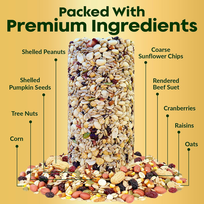 Woodpecker bird seed cylinders with hole – premium woodpecker food blend, USA made, 4" x 7.75"