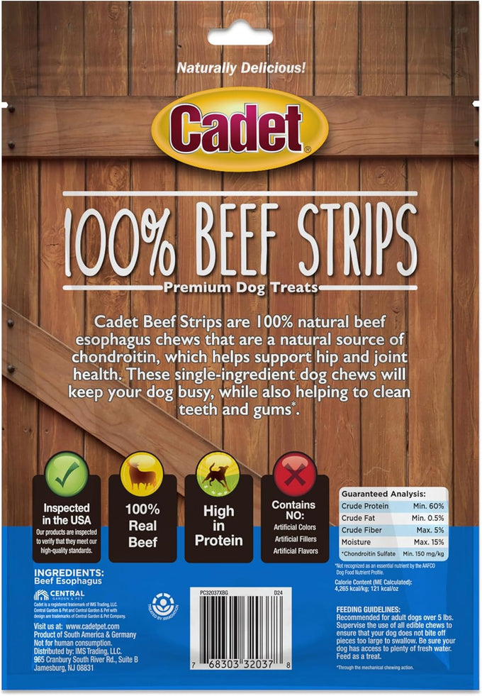 Cadet 100% Beef Esophagus Dog Jerky, 4 Ounce, Single Ingredient, Rawhide Alternative for Dogs