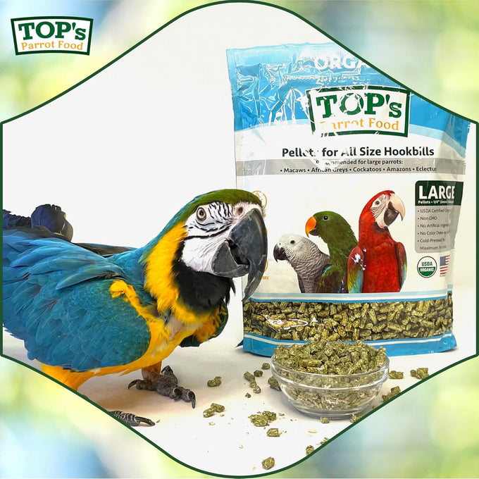 TOP's non-GMO, USDA organic parrot food pellets for large and medium parrots, 4 lb, 1.81 kg