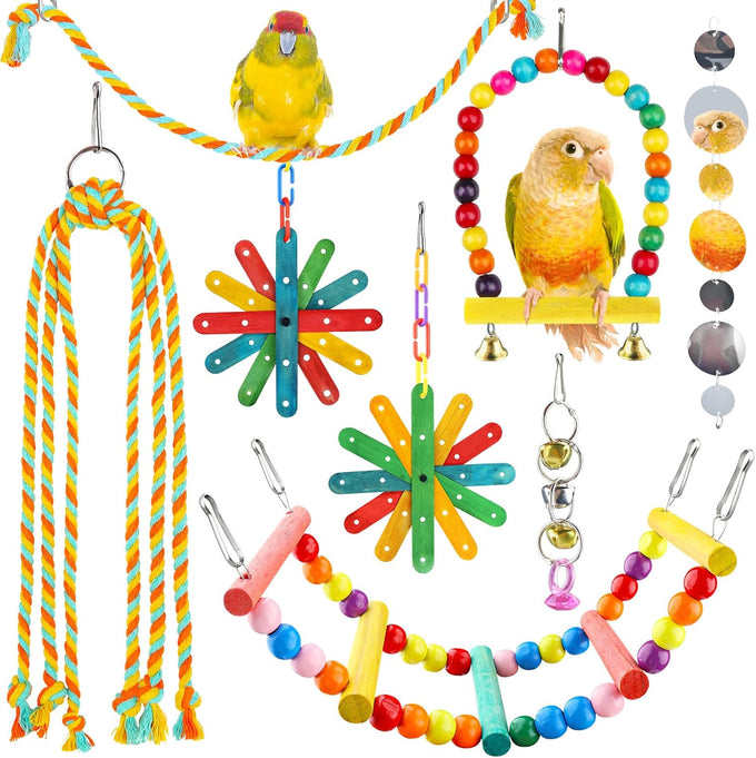 quozo 8pcs bird toys for parakeets colorful ladder hammock bird cage accessories parrot