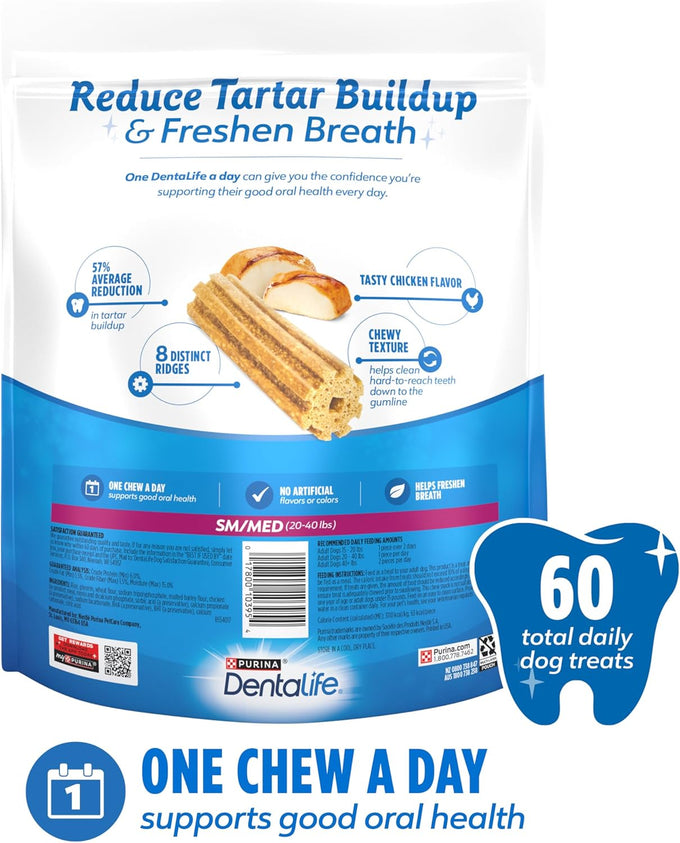 Purina DentaLife daily oral care dog dental chews for small and medium breed dogs, 60-count