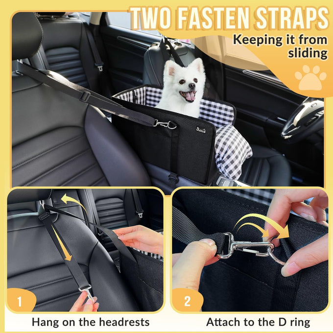 SlowTon Portable Dogs Armrest Booster Seat for Small Dog Anti-Collapse Pet Car Seat with Soft Cushion Safety Belt Black