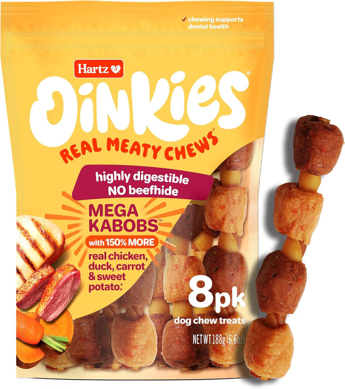 Hartz Oinkies Hearty Kabob Dog Treats with 100% Real Chicken Duck Sweet Potato Carrot Rawhide-Free Natural Dog Chews 18 Count