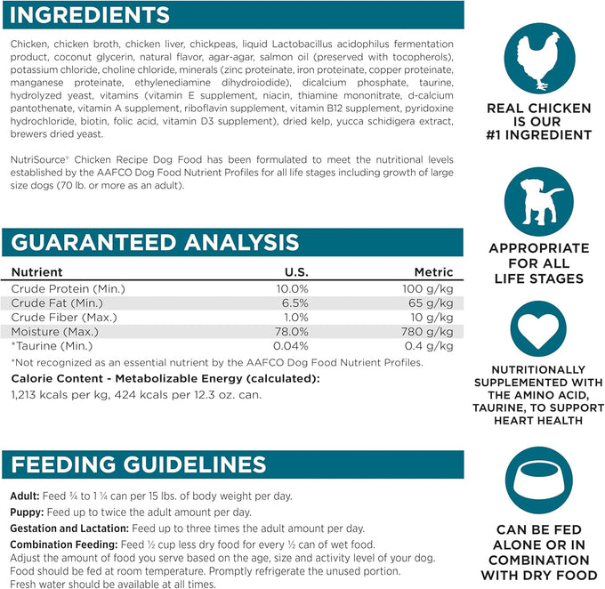 NutriSource Grain Free Chicken Recipe Dog Food, 12.3 Oz, Pack of 12