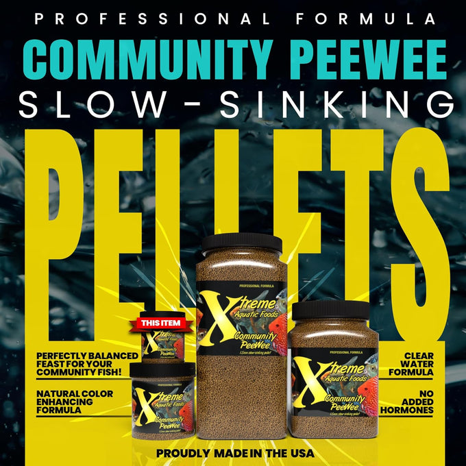 Xtreme Xtreme Community Peewee 1.5mm Pellets: USA Farm Grown, Slow Sinking for Community Fish, 5oz