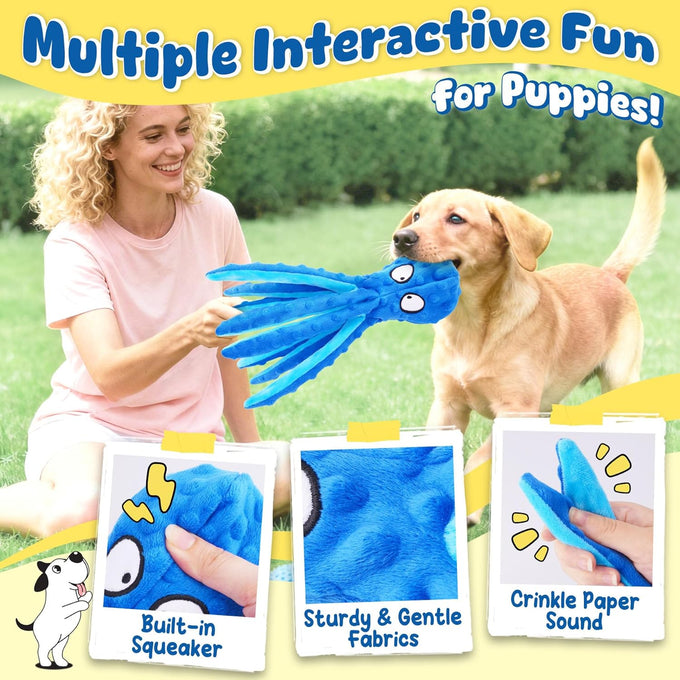 kipritii 9-pack interactive puppy dog toys for small dogs - squeaky octopus-shaped toy and chew toys