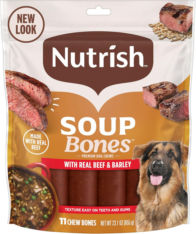 Rachael Ray Nutrish Soup Bones Premium Dog Chews with Real Beef and Barley, 11 Chews, Various Sizes