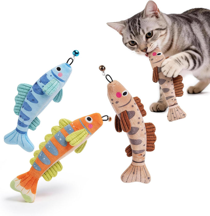 9000mg North American Catnip Floppy Fish Cat Toys for Indoor Cats with Crinkle Sound and Soft Cotton-Free Surface